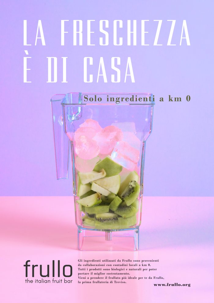 Locandina pubblicitaria Frullo con frullato ai frutti tropicali