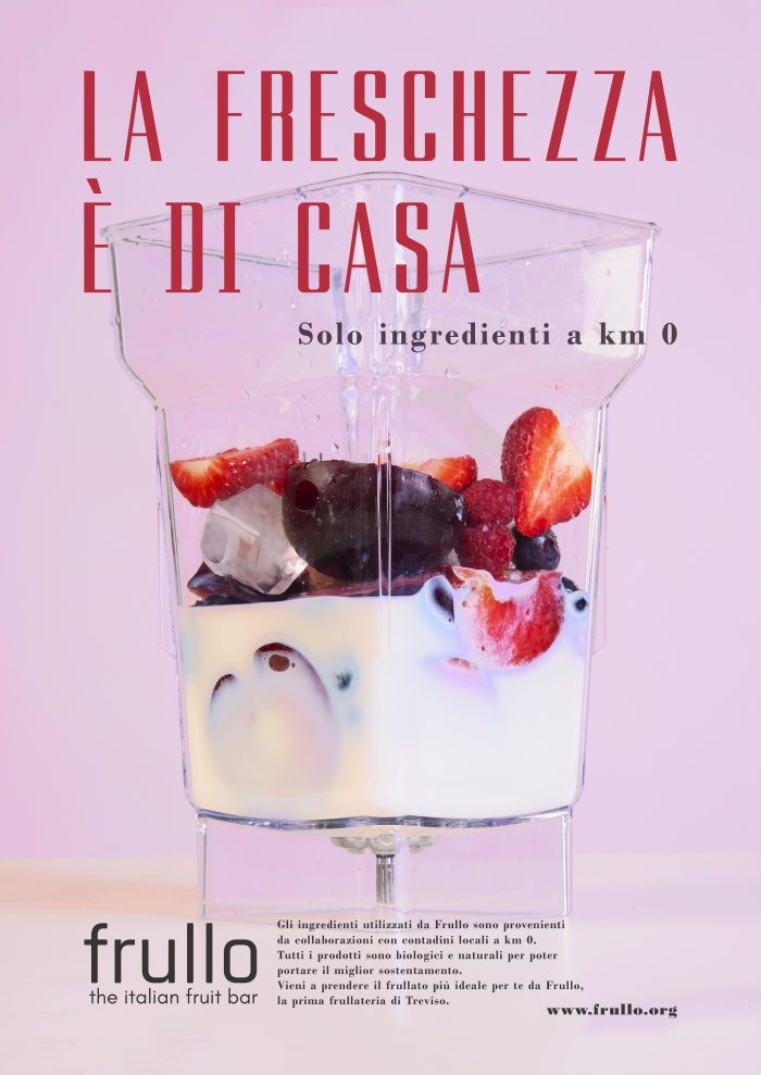 Locandina pubblicitaria Frullo, variante colore rosa