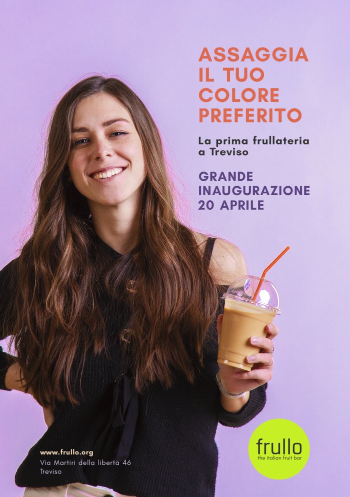 Locandina inaugurazione Frullo con testimonial